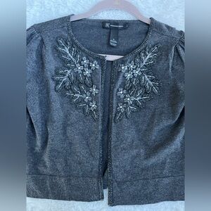 INC International Concepts Charcoal Gray Beaded Cropped Cardigan Sweater